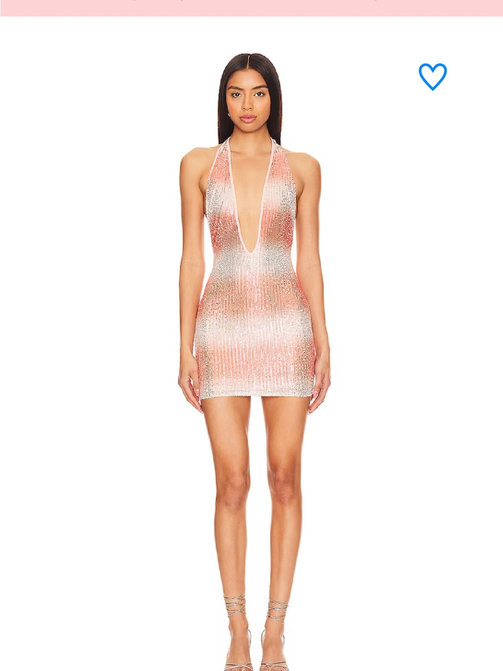 Plunging Halter Sequin Mini Dress in Peach Pink